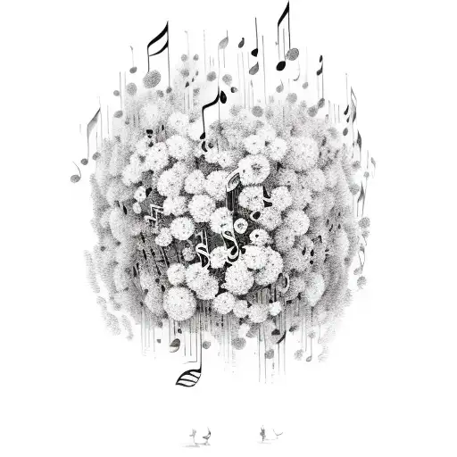 A Bookshelf Filled With Blooming Flowers With Music Notes Floating In The Air