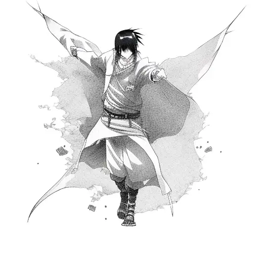 Combining Elements Of Itachi Uchiha And Levi Ackerman In A Dynamic Action Pose