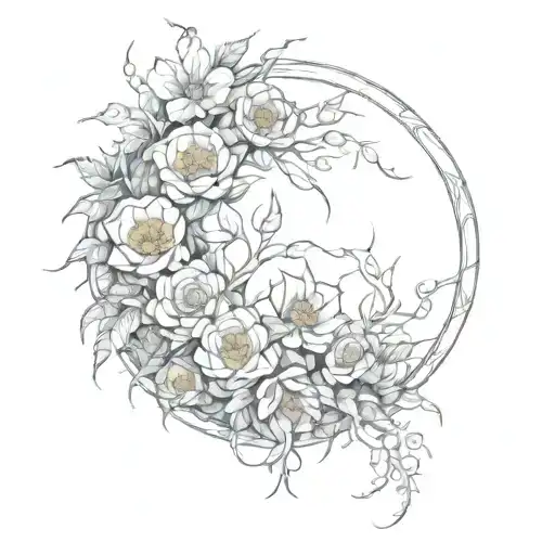 Circle Of Thorns And Flowers Growing Toget