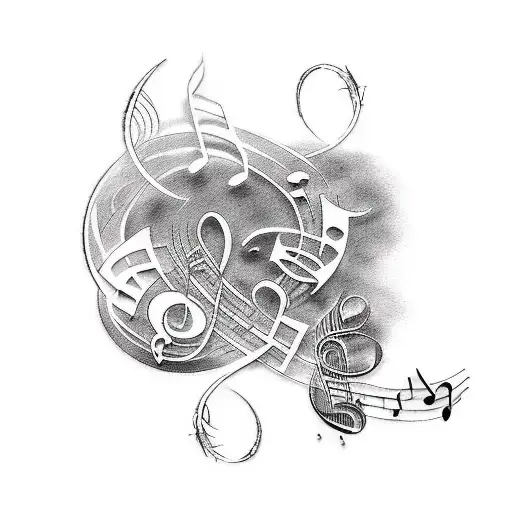 A Tattoo Design Combining Music Notes And Animal Silhouettes In A Playful And Artistic Way