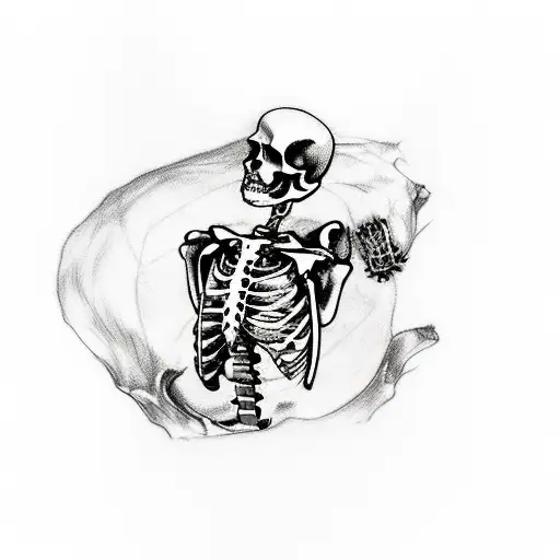 A Sketch Style Tattoo Of A Medic Providing First Aid To A Skeleton In A Wilderness Setting