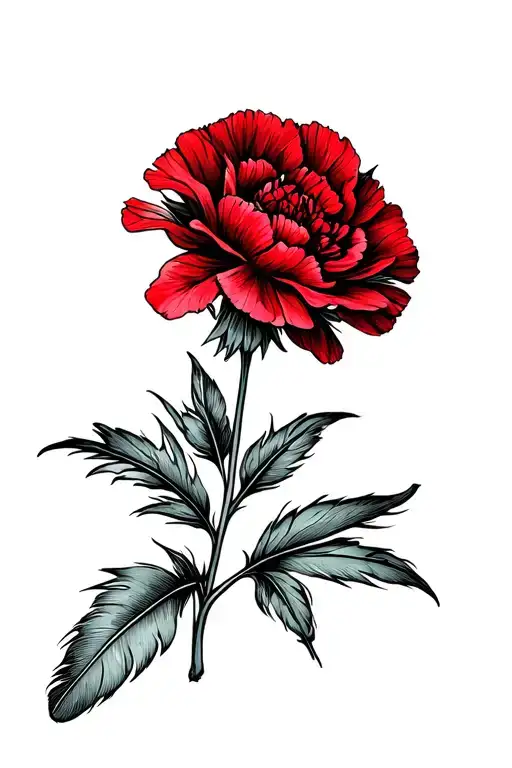 Single Feather Turning Into A Red Carnation Flower