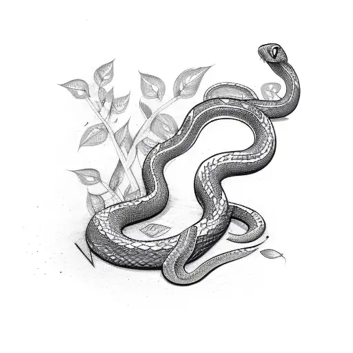 Snake Wrapped Around Arrow And Vines On It