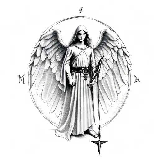Angel Michael With A Sword With Symmetrical Compass Around Him And Should Have An Aesthetic Body