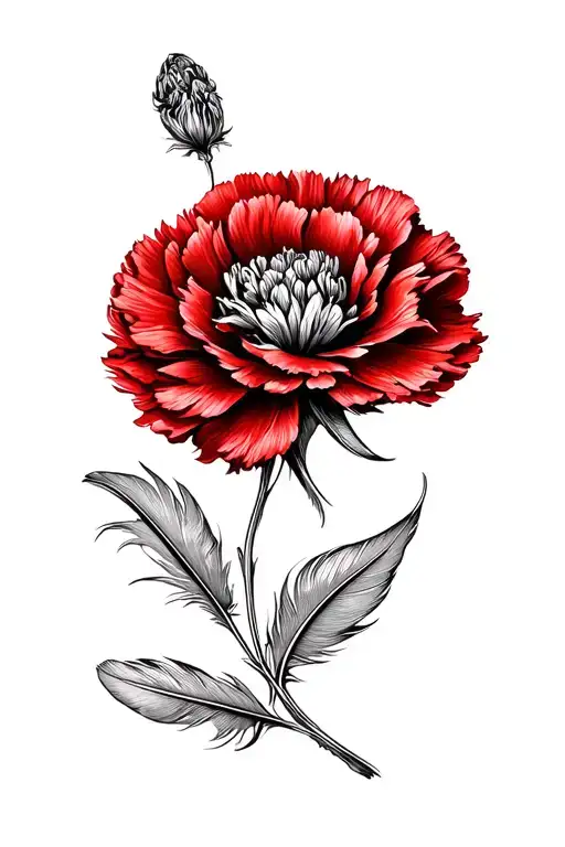 Single Feather Turning Into A Red Carnation Flower