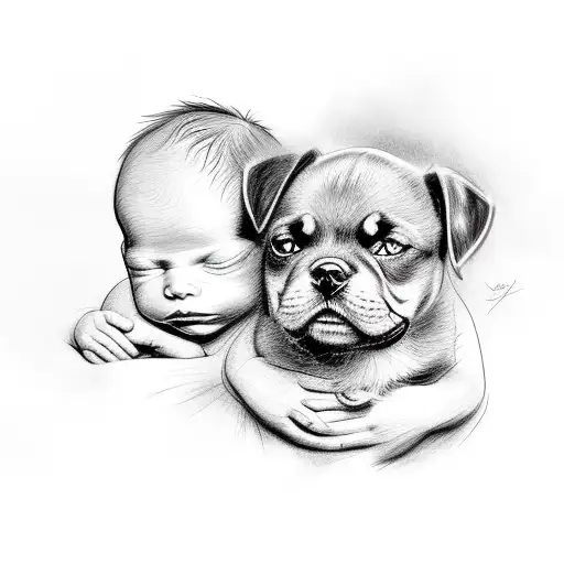 Newborn Baby Girl With A Rottweiler