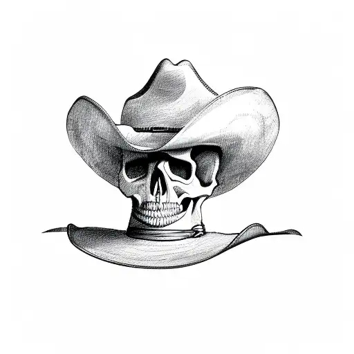 Skull With Cowboy Hat In The Desert