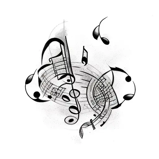 A Tattoo Design Combining Music Notes And Animal Silhouettes In A Playful And Artistic Way