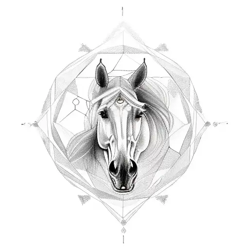 A Sketch-style Tattoo Of A Horse Galloping Within A Geometric Mandala