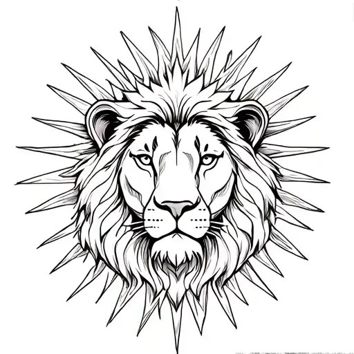 Lion With Sun Design Incorporated Into One