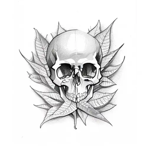 Tarot Card With Skull And Leaves