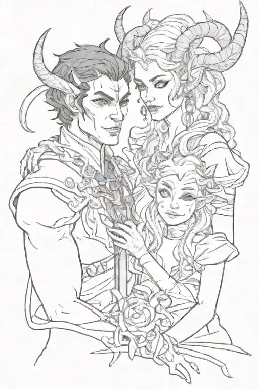 Tiefling Male And Elf Woman Holding