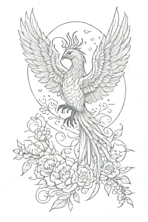 Feminine Rising Phoenix Flying Out Of Larkspur Flowers