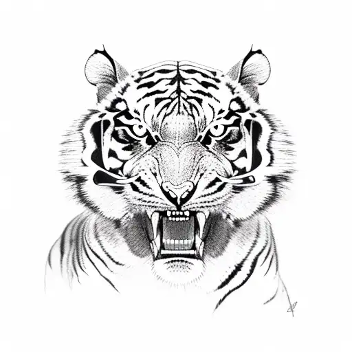 Cyborg Tiger With Fangs Bared