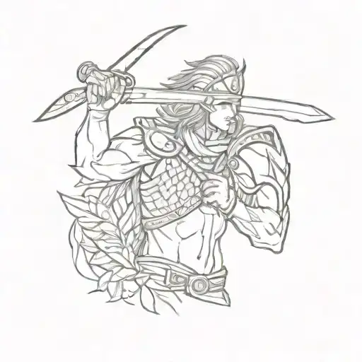 A Sketch-style Illustration Of A Warrior Holding A Laurel Wreath And Sword