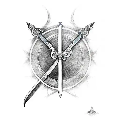 A Tatto Of A Sword With The Name Arjun Written Below It On A Muscular Back