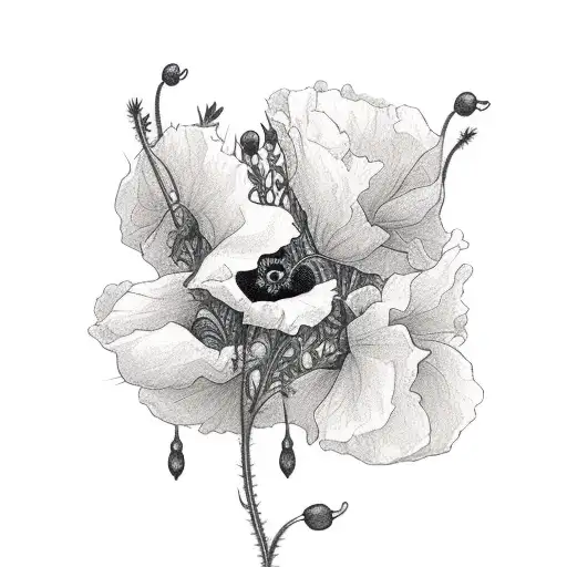 Black Cross With Poppies And Lilacs Intertwined Around It