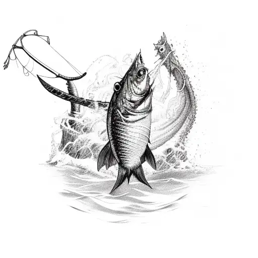 A Fisherman Battling A Demonic Fish In A Hellish River