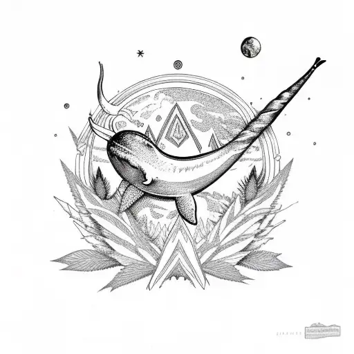 A Psychedelic Narwhal Wearing A Monocle Surrounded By Cannabis Leaves