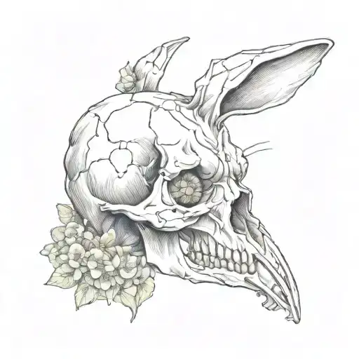 Rabbit Skull With Mushrooms