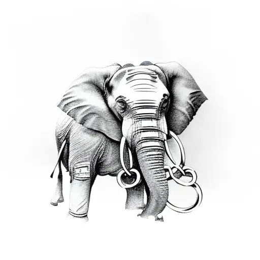 Elephant Head With Chains On Tusk