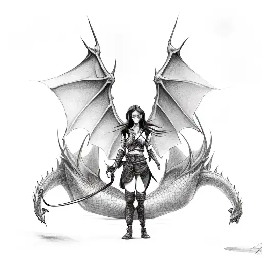 Woman With Winfs Fights A Dragon
