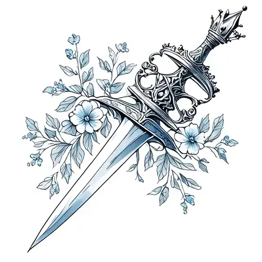 Dagger With Crown And Forget Me Nots Surrounding
