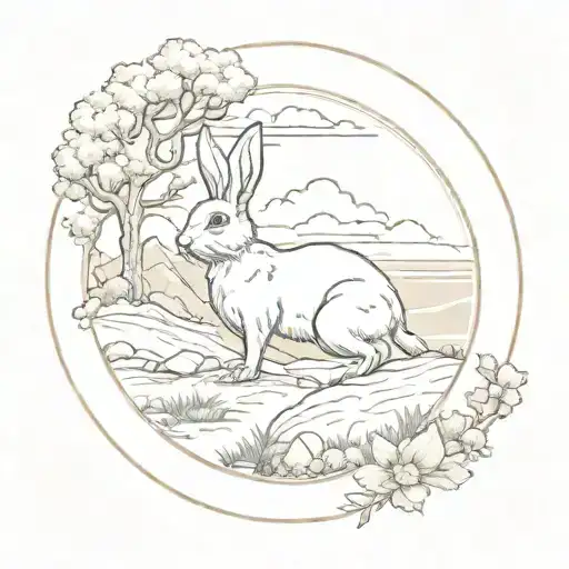 Western Landscape In A Circle With A Big Bunny From The Front In The Middle