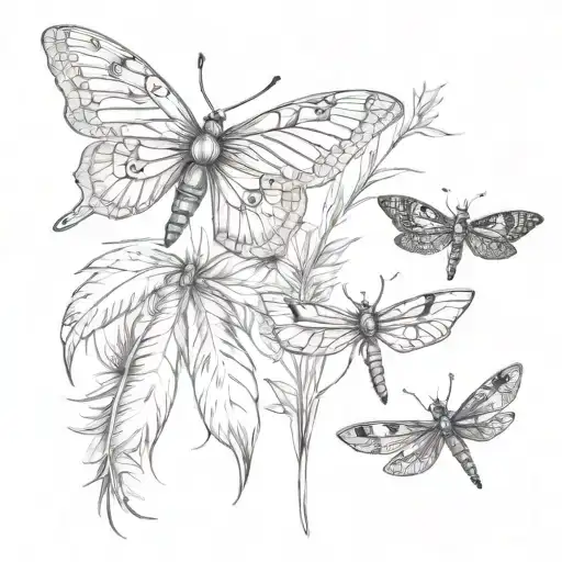 A Feather A Butterfly And A Dragonfly