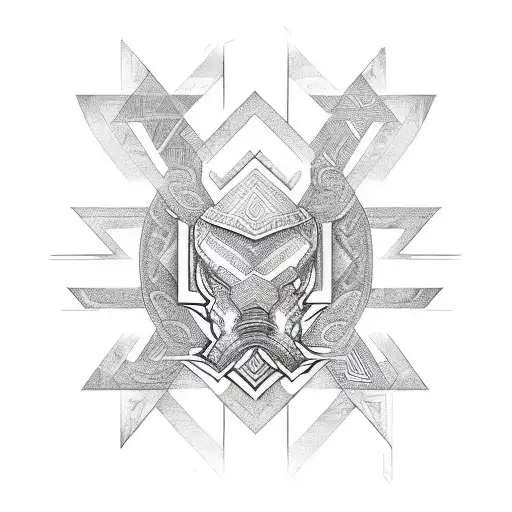 Polynesian Patterns Intertwined With Metal Band Logos And Animal Silhouettes In Sketch Style