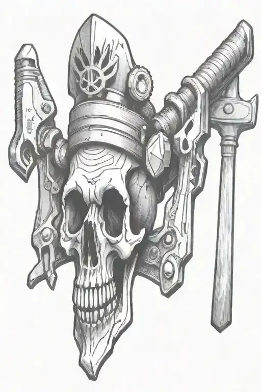 Sawblade Tape Measure Hammer Skull