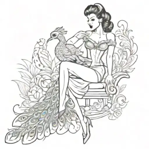 Sailor Jerry Pin Up Girl With Peacock