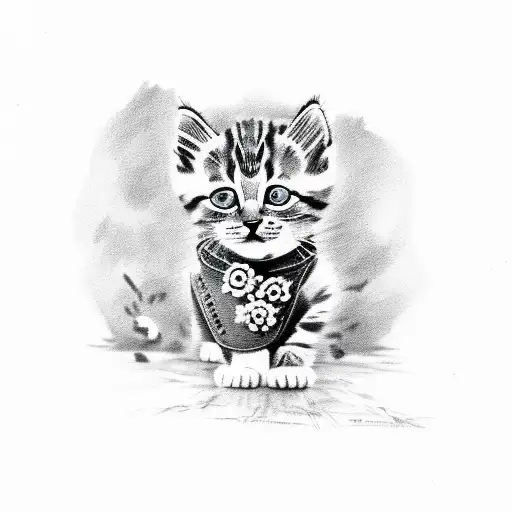 The Kitten Wearing A Small Camouflage Vest And Holding A Daisy In Its Paw