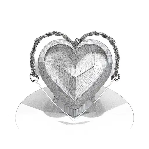 3D Heart Shaped Box From Isometric View With Chains Wrapped All Around It