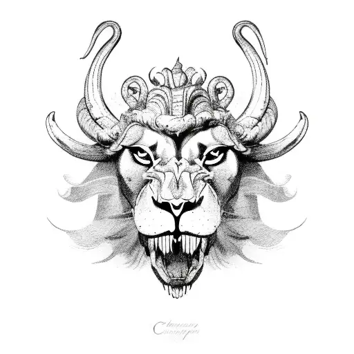Chimera Lion Head With Goat Horns