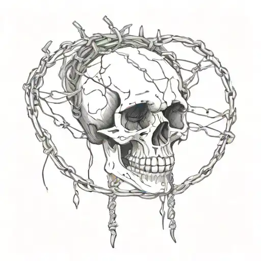 Skull Wrapped In Barbed Wire And Chain Wrapped