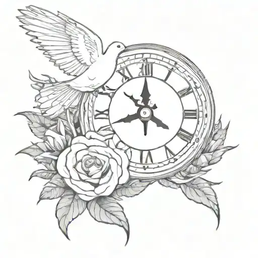 Memorial Clock Dove Roses Cancer Awareness Symbol Intertwined