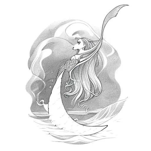 A Small Wave With A Mermaid Tail Sticking Out