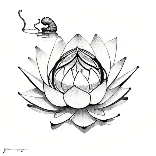 Self Reflection Through A Mirror Reflecting A Lotus Flower And A Snail