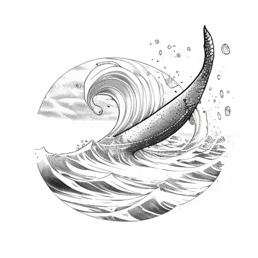 A Small Ocean Wave With Only A Mermaid Tail Sticking Out