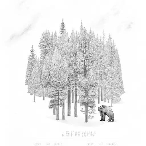 Pine Tree 3 Litle Bears In The Middle