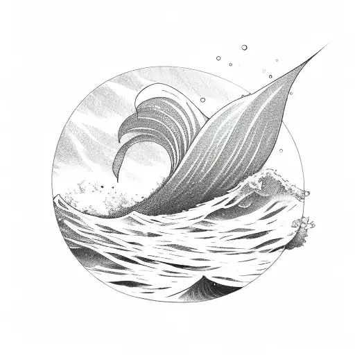 A Small Ocean Wave With Only A Mermaid Tail Sticking Out