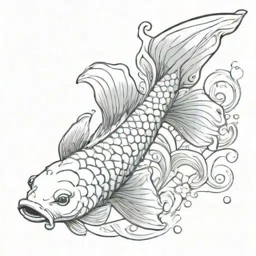 Koi Fish With Mermaid Coming Out Top Fin