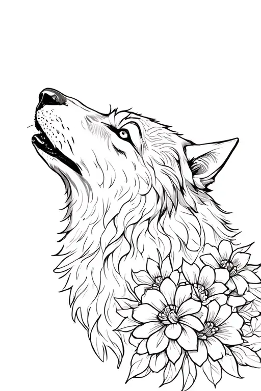 Wolf Howling With Flowers