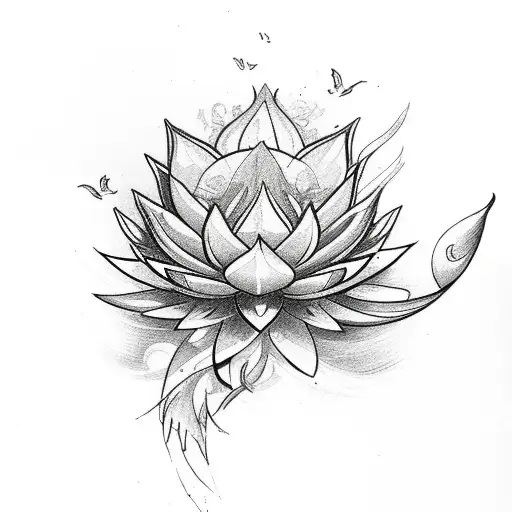 A Phoenix Coming Out Of A Lotus With Other Beautiful Flowers