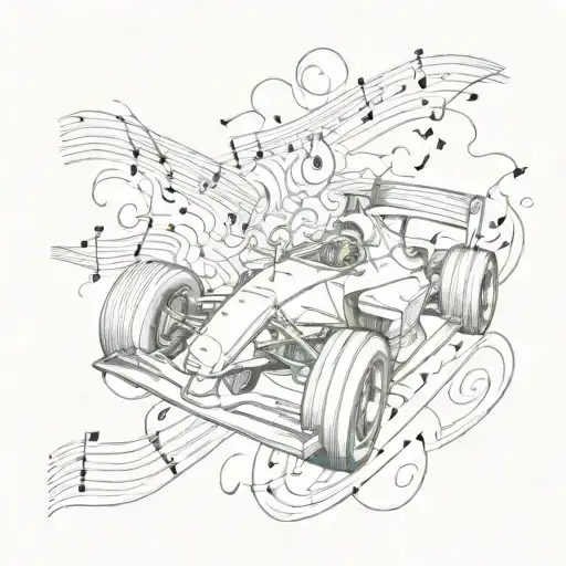 A Formula 1 Car Speeding Through A Musical Staff With Notes Flying Out Of The Exhaust Pipes
