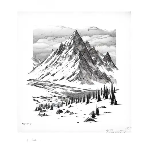 Mountain Scene With Dates April 3 And July 17Th