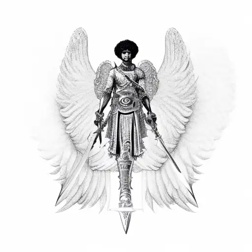 Afro Guardian Angel With Sword And Wings