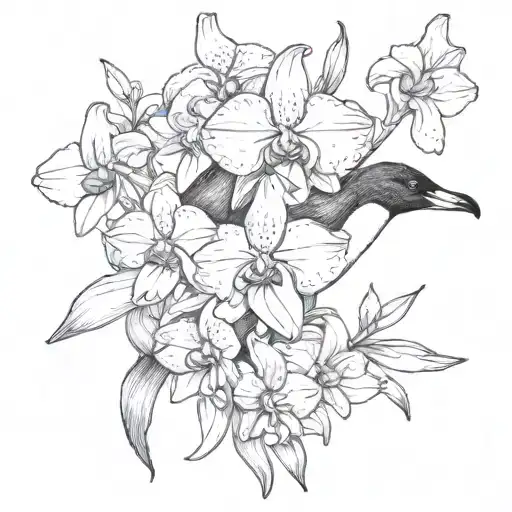 Penguin And Orchid Flowers