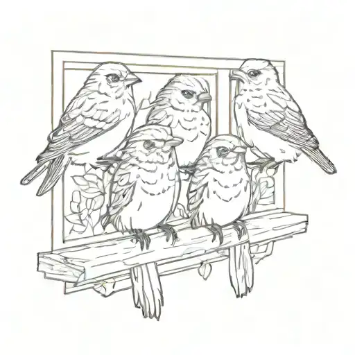 3 Little Birds Sitting In Windowsill